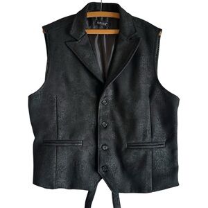 Black Button-Up Vest with Suede Material